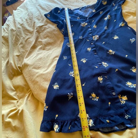 Loft Cottage Core Floral Button Up Cap Sleeve Mini Dress Blue & Yellow Size 8 - Picture 6 of 7